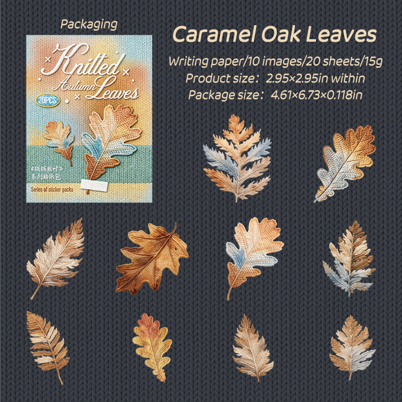 Knitted Autumn Leaves Writing paper Stickers -20Pcs each pack