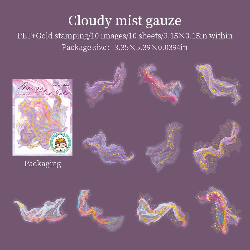 0807 Gilded gauze PET Sticker -10Pcs each pack