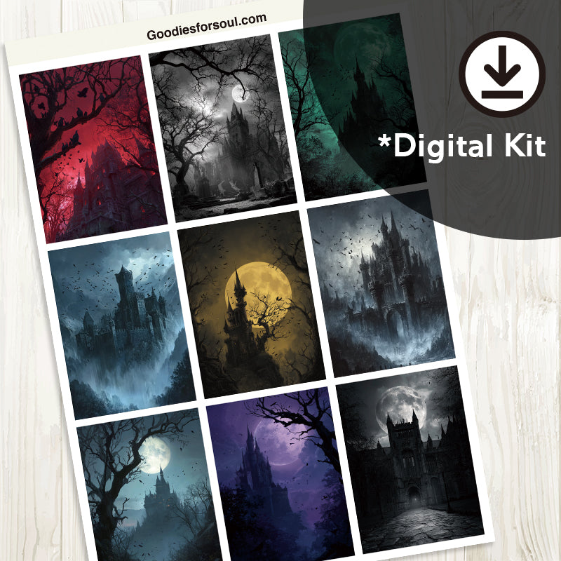 [Digital Download] 9 Dark Castle Gothic ATC Backgrounds | Digital Collage Sheet