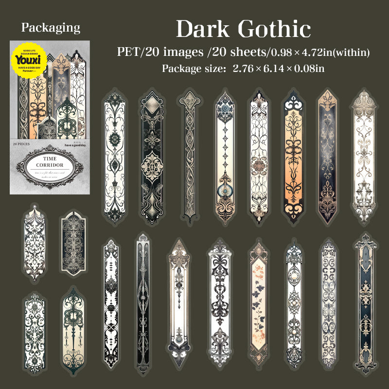 0618 Retro long strip flowers PET Sticker -20Pcs each pack