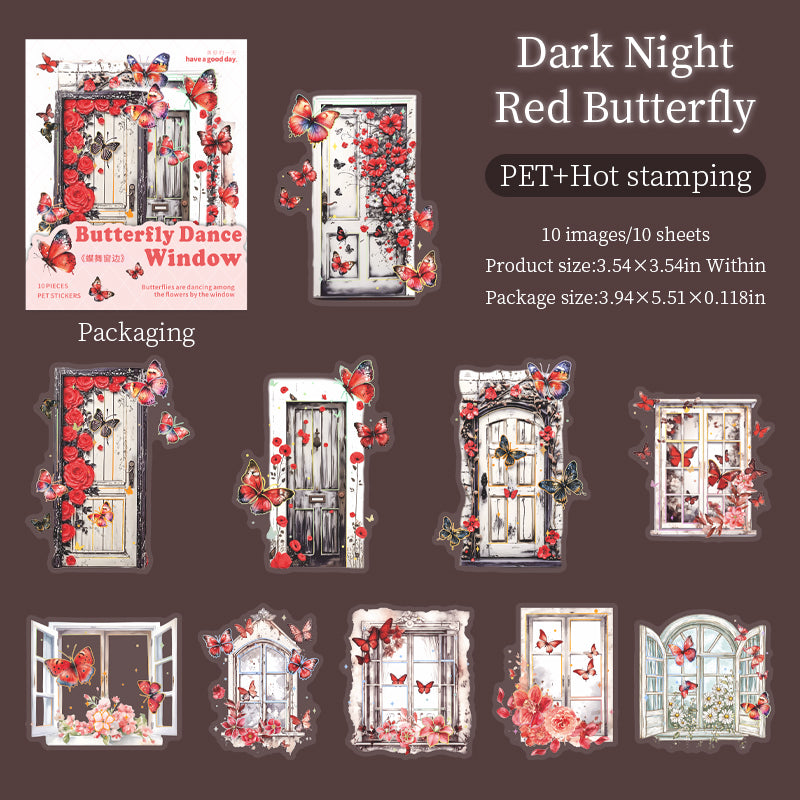 0910 Butterfly by the window PET Sticker -10Pcs each pack