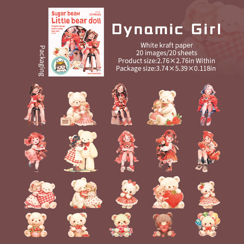 0812 Sugar bean little bear doll Sticker -20Pcs each pack