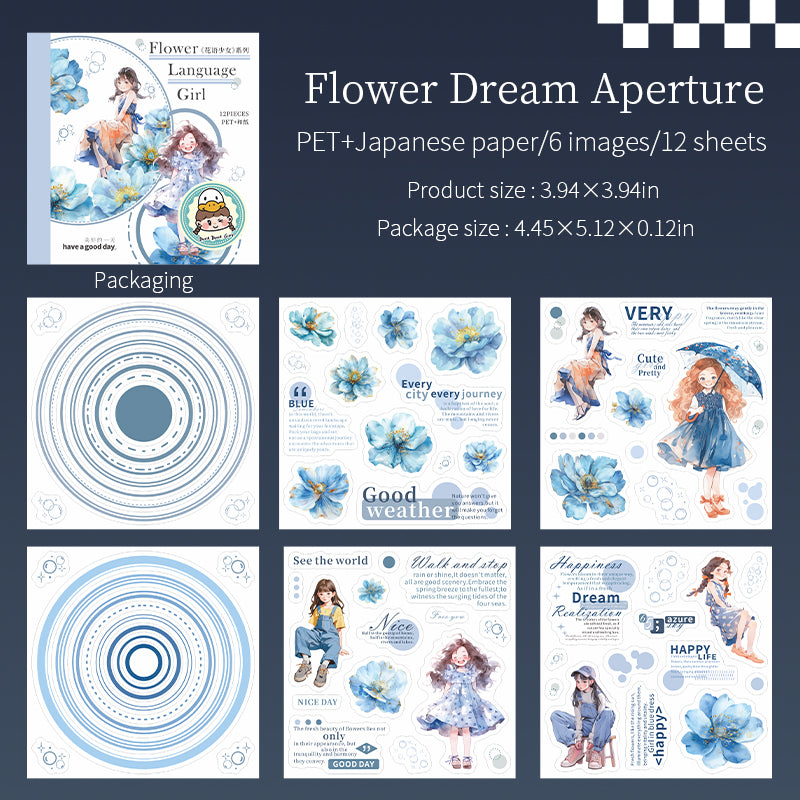 0522 Flower language girl PET & Washi Sticker book -12Pcs each pack