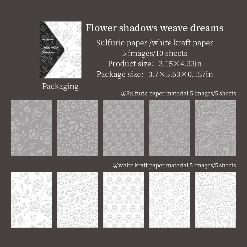 Misty White Blossoms Sulfuric & Solid paper -10Pcs each pack