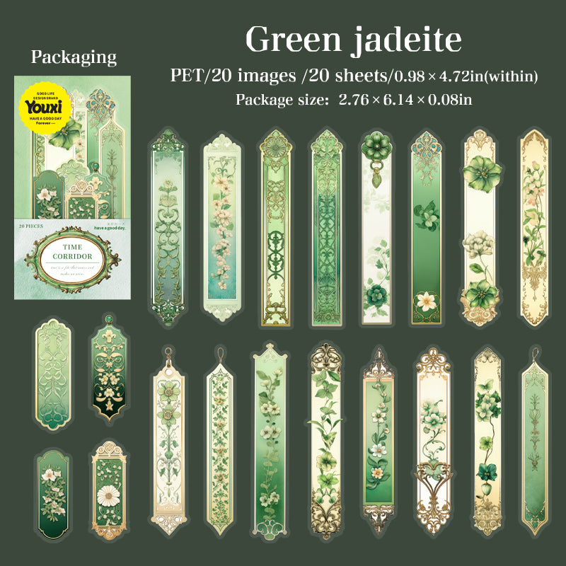 0618 Retro long strip flowers PET Sticker -20Pcs each pack