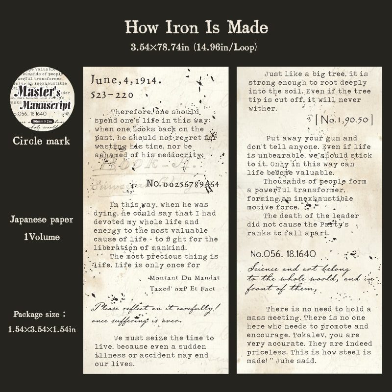 1202 Manuscripts of masterpieces Washi Tape -9cm*2m