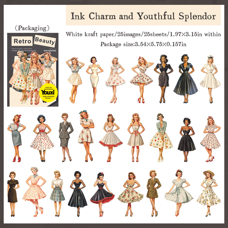 0722 Vintage girls Solid sticker -25Pcs each pack