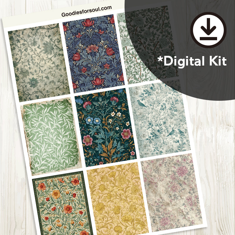 William Morris style vintage ATC Cards, 9 Designs Included, Instant Download Digital Kit for Art