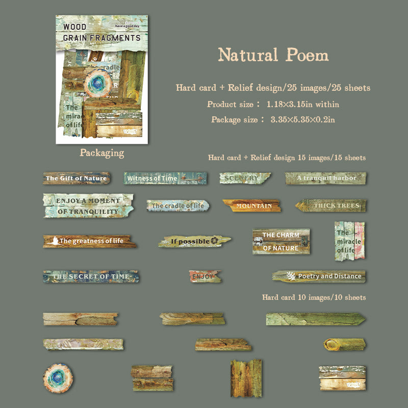 1210 Wood grain fragments cardstock sticker -25Pcs each pack