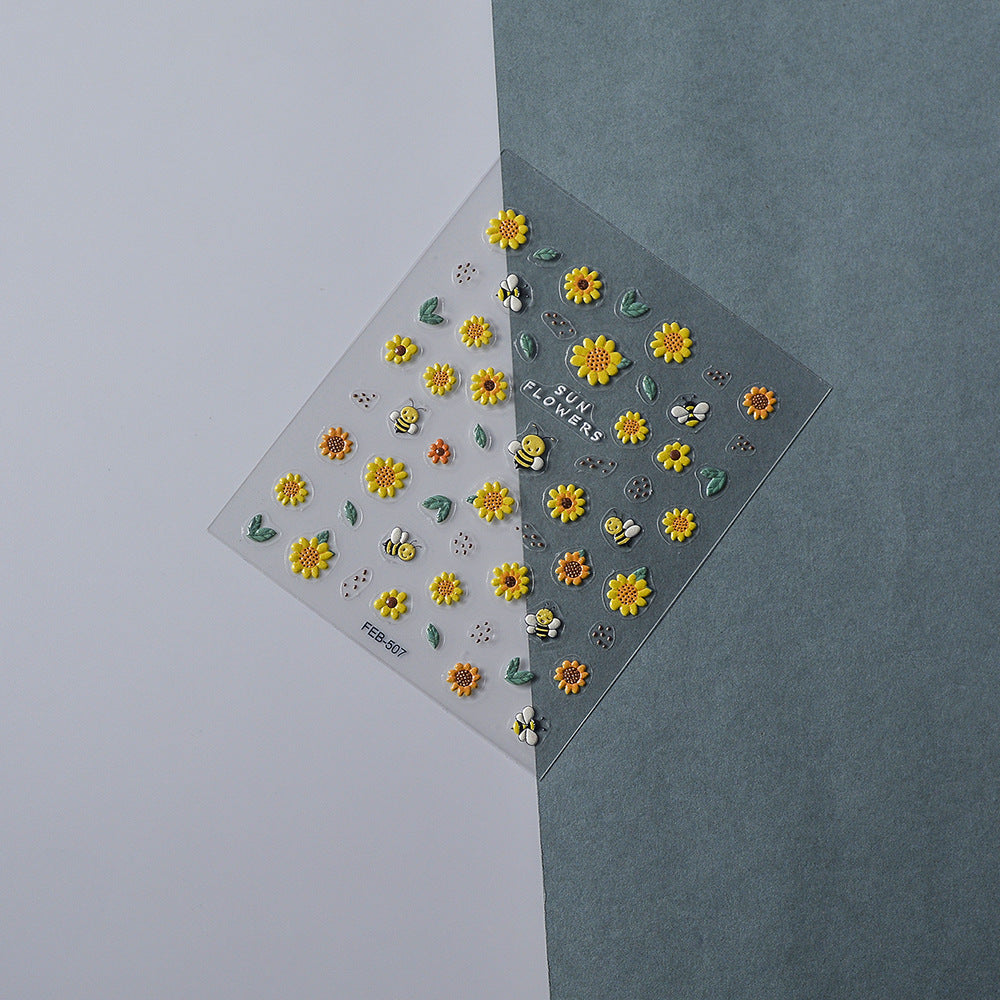 0615 M116- Sunflowers and bees Embossed Mini sticker 1 Pcs