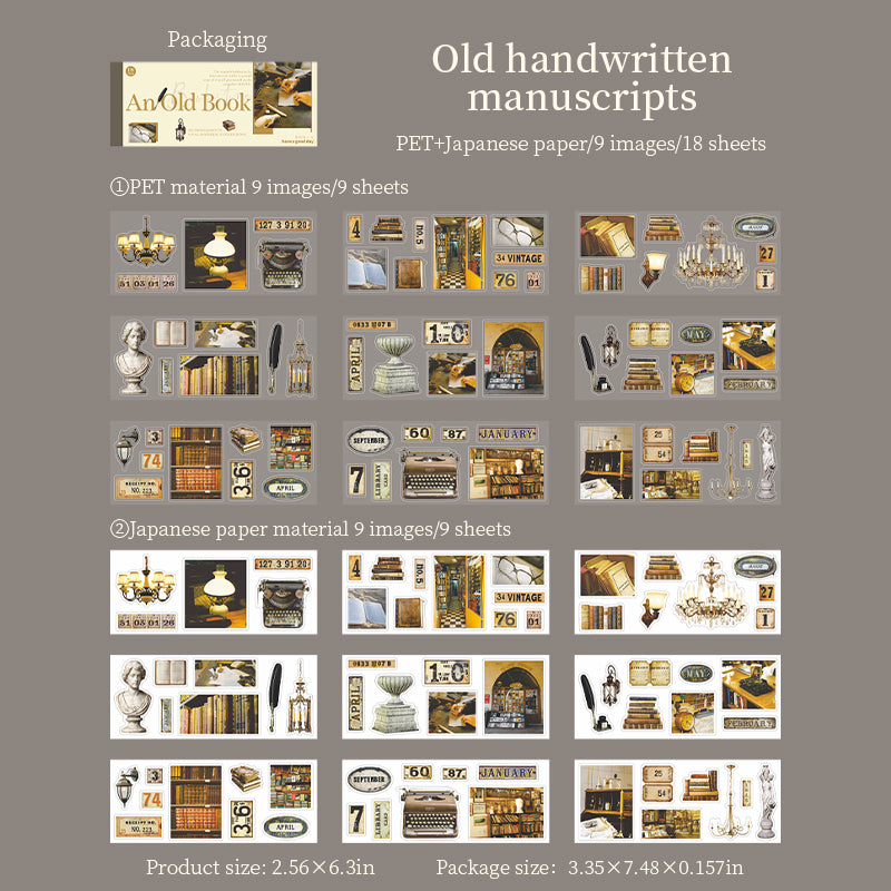 260306 An old book PET & Washi Sticker Book -18Pcs each pack