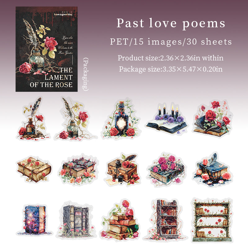 1205 Dark Gothic rose PET sticker -30Pcs each pack