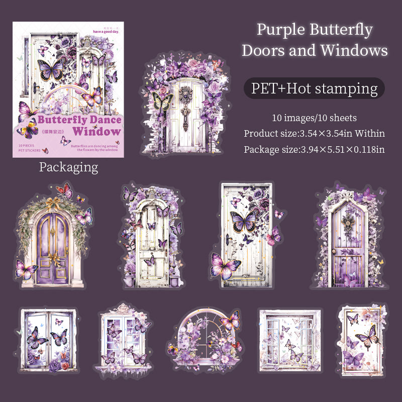 0910 Butterfly by the window PET Sticker -10Pcs each pack