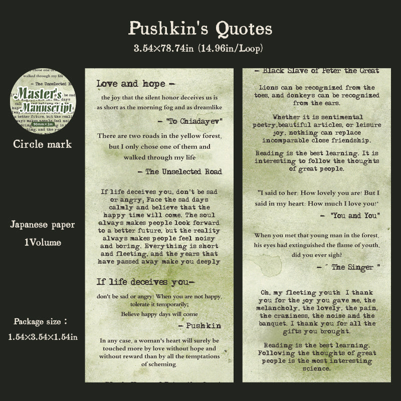 1202 Manuscripts of masterpieces Washi Tape -9cm*2m