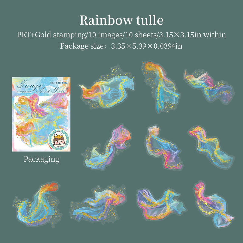 0807 Gilded gauze PET Sticker -10Pcs each pack