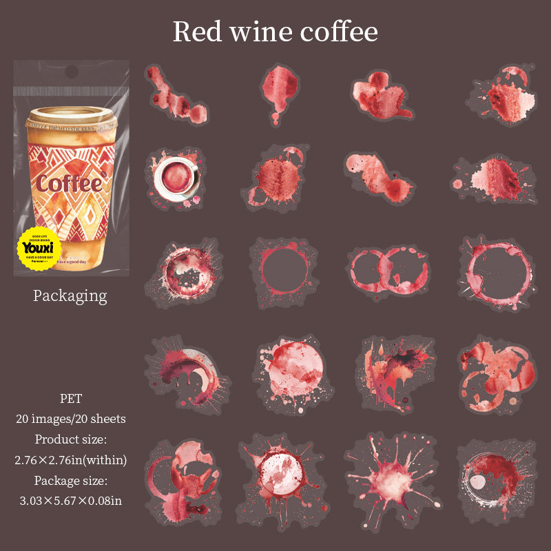 0708 Coffee PET sticker -20Pcs each pack