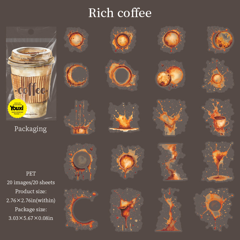 0708 Coffee PET sticker -20Pcs each pack