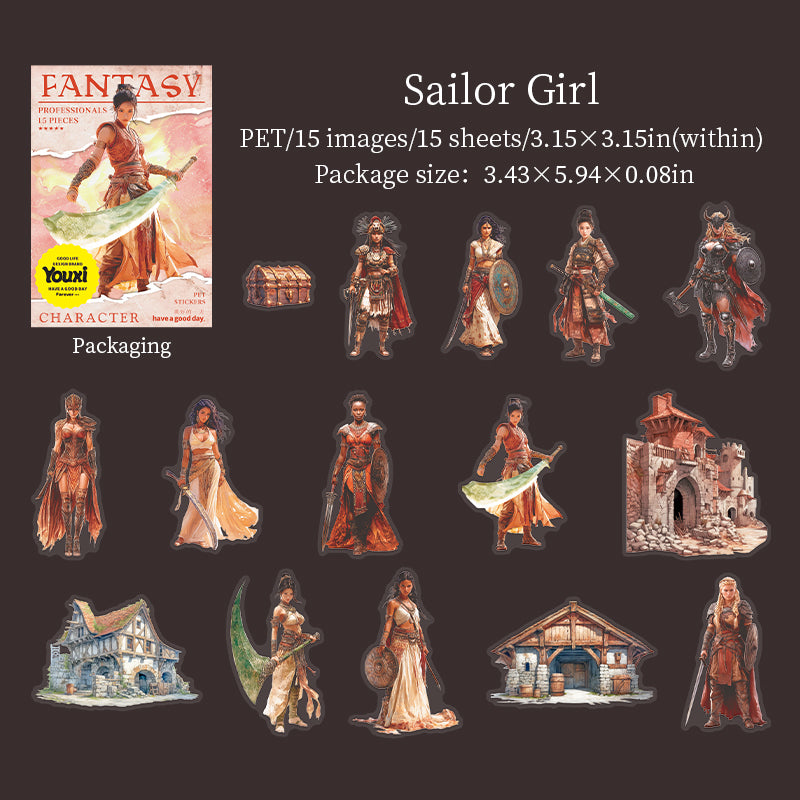 0623 Vintage figure PET Stickers -15Pcs each pack