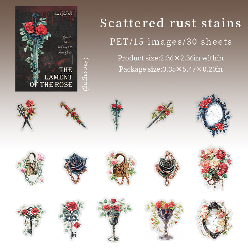 1205 Dark Gothic rose PET sticker -30Pcs each pack