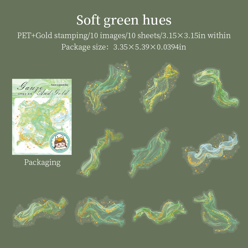 0807 Gilded gauze PET Sticker -10Pcs each pack