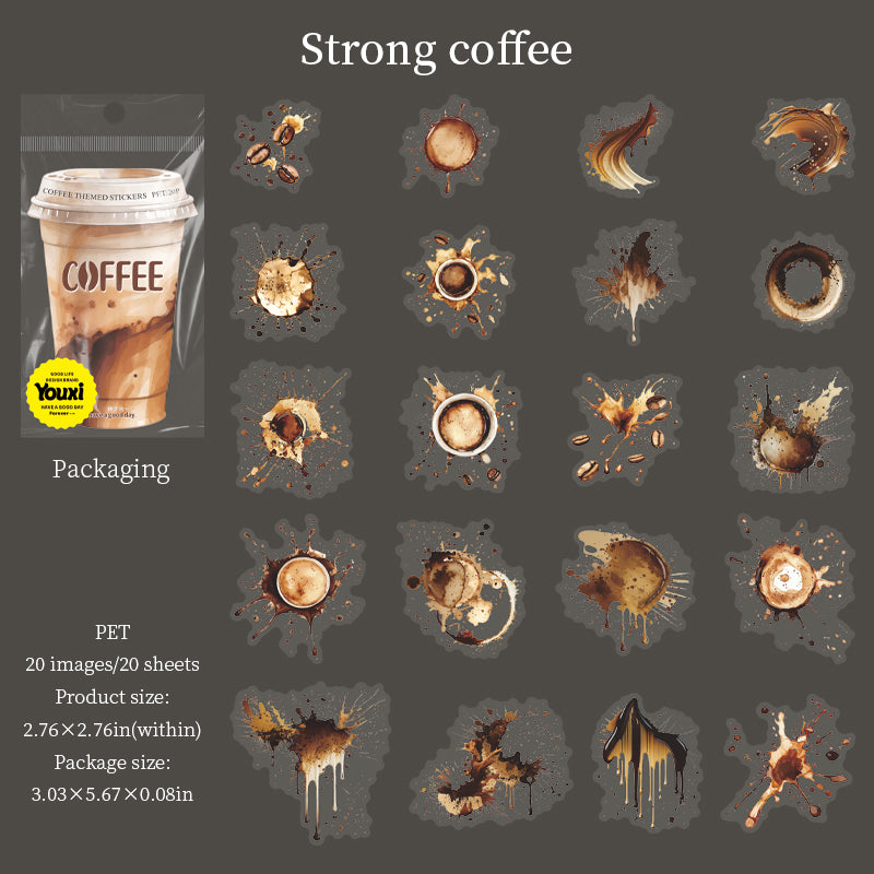 0708 Coffee PET sticker -20Pcs each pack