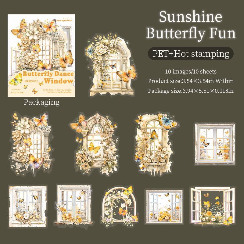 0910 Butterfly by the window PET Sticker -10Pcs each pack