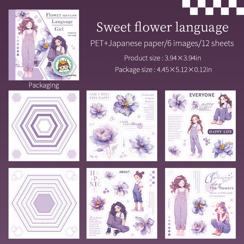 0522 Flower language girl PET & Washi Sticker book -12Pcs each pack