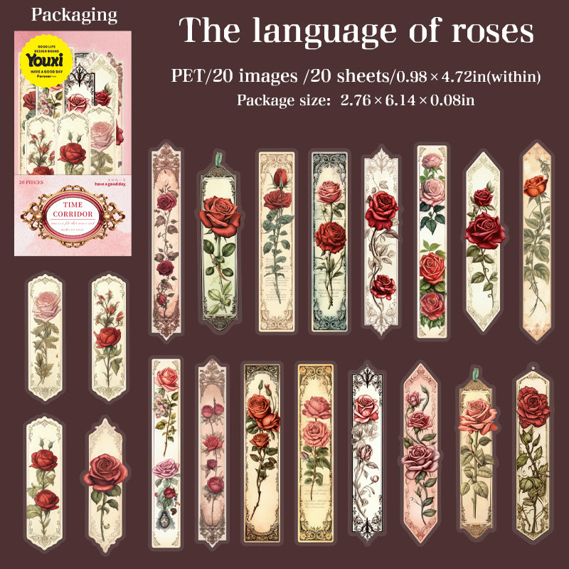 0618 Retro long strip flowers PET Sticker -20Pcs each pack