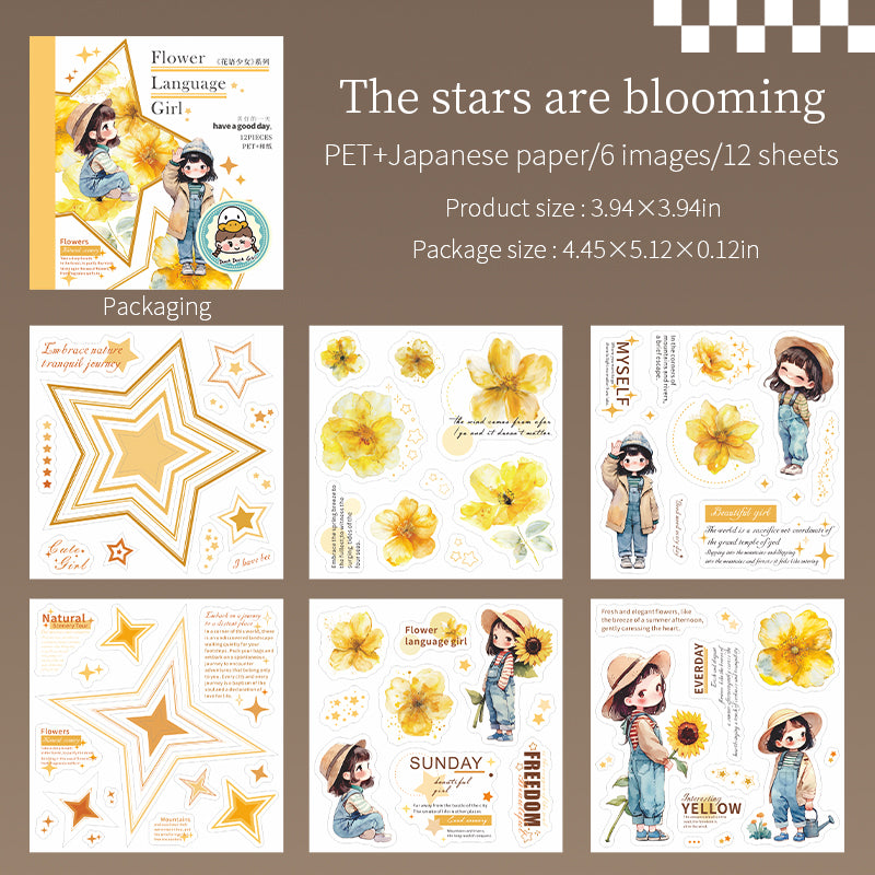 0522 Flower language girl PET & Washi Sticker book -12Pcs each pack
