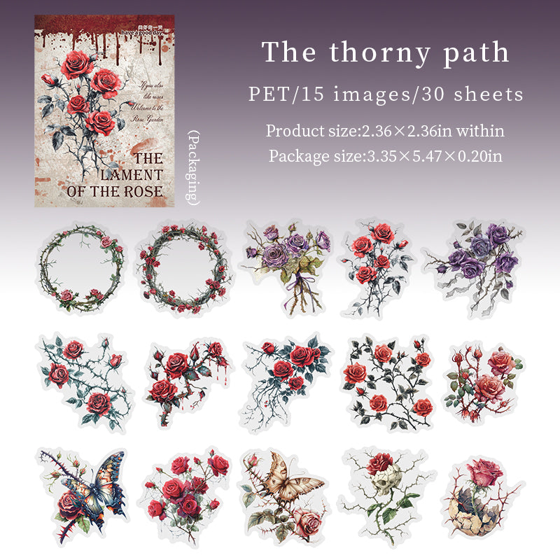 1205 Dark Gothic rose PET sticker -30Pcs each pack