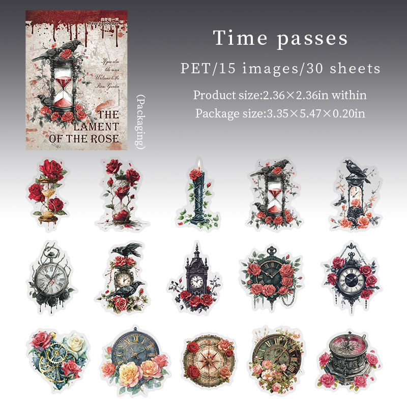1205 Dark Gothic rose PET sticker -30Pcs each pack
