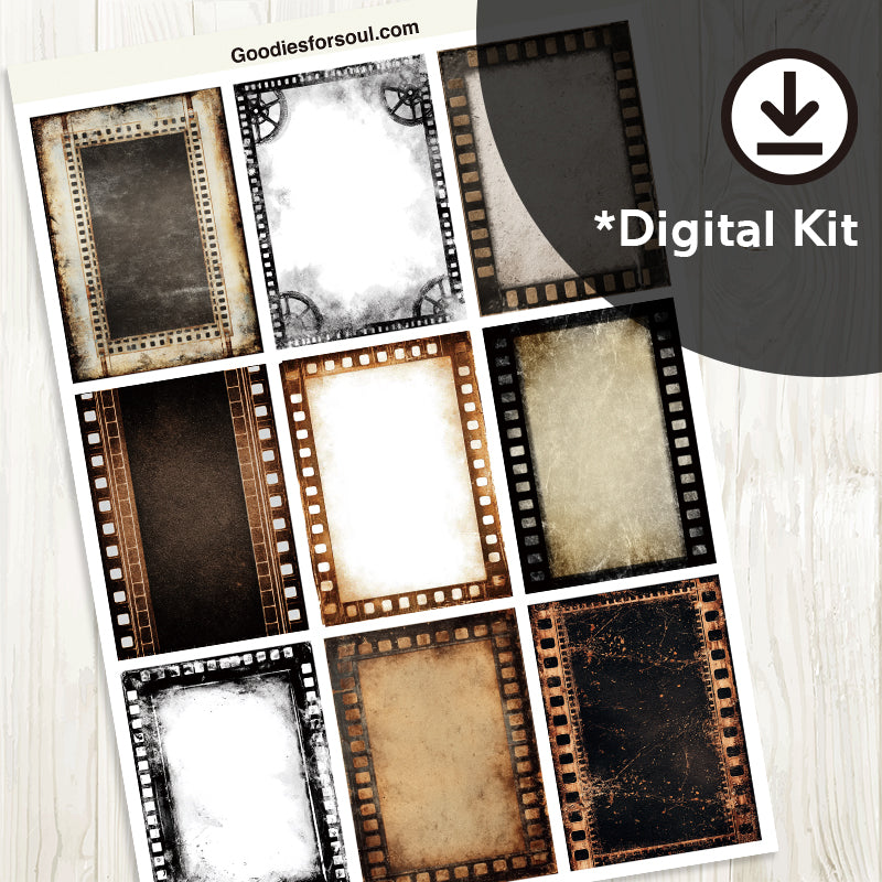 [Digital Download] 9 Vintage Film & Retro Analog ATC Backgrounds | Cinematic Digital Collage Sheet