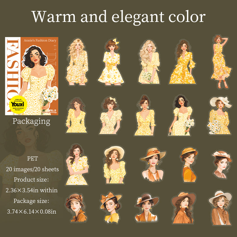 0811 Anne's Fashion Diary PET Sticker -20Pcs each pack
