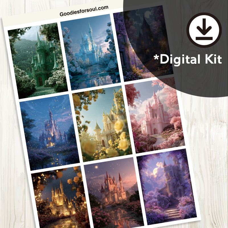 [Digital Download] 9 Dreamy Fantasy Castle ATC Backgrounds | Whimsical Fairytale Digital Collage Sheet