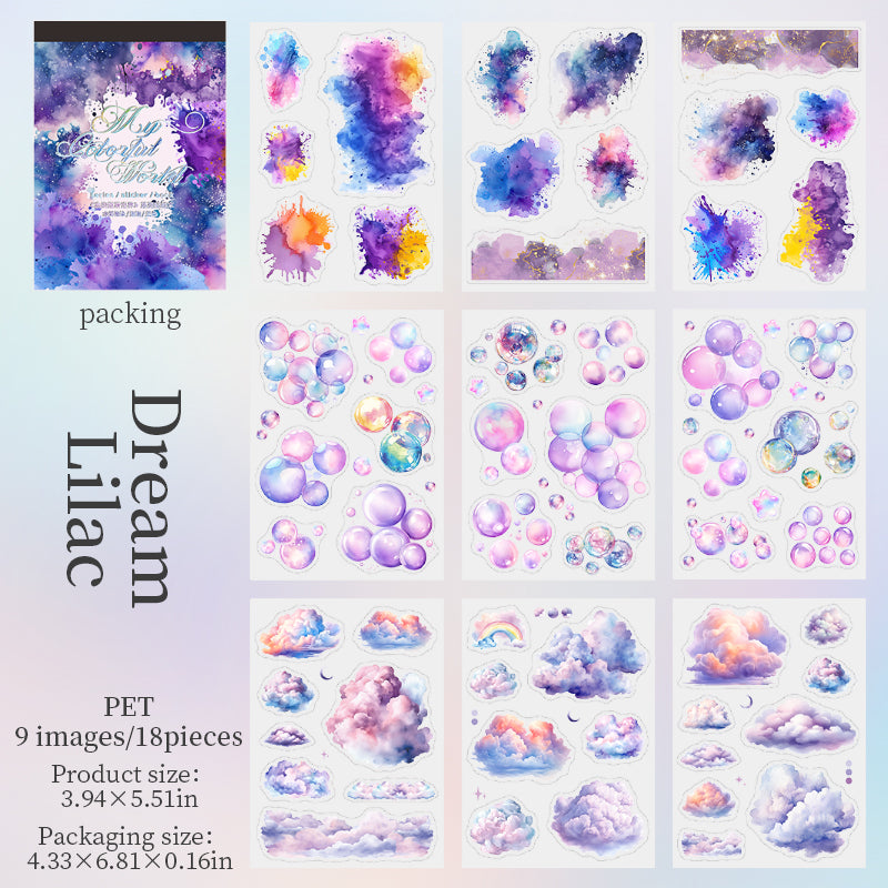 0622 Watercolor bubbles and clouds PET Sticker Book -18Pcs each pack