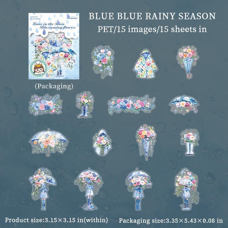 0610 Girl's flower umbrella PET sticker -15Pcs each pack