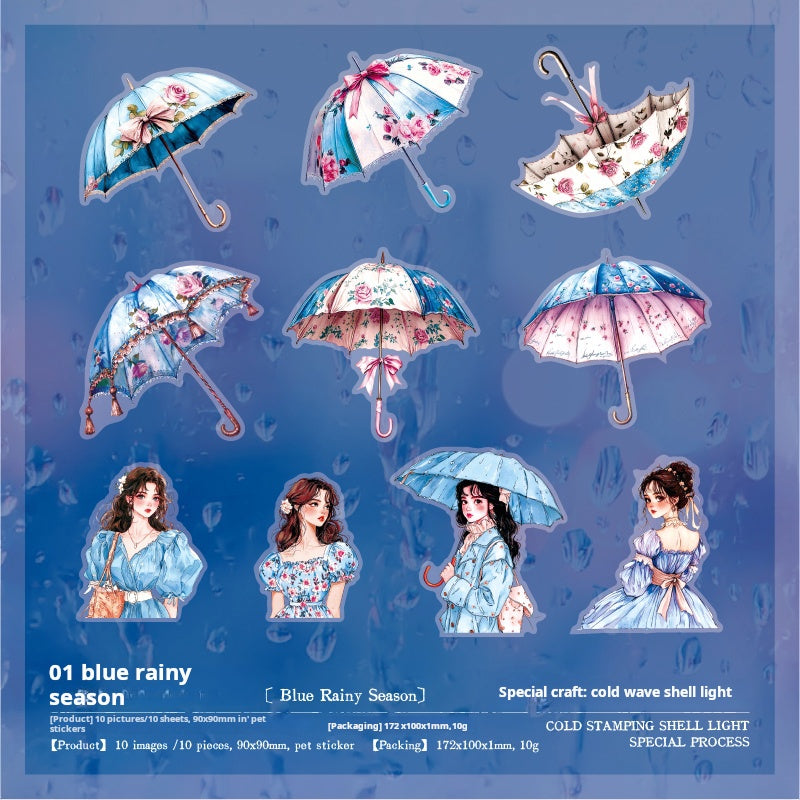 0729 Girl and flower umbrella PET Sticker -10Pcs each pack