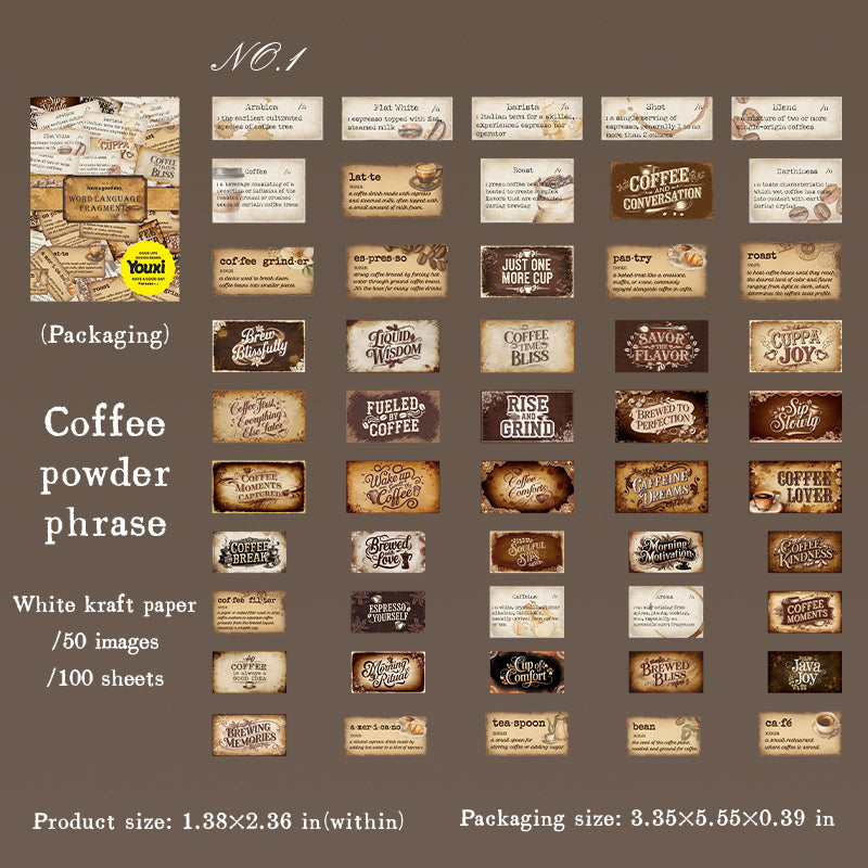 0812 Vintage text label Solid Sticker -100Pcs each pack