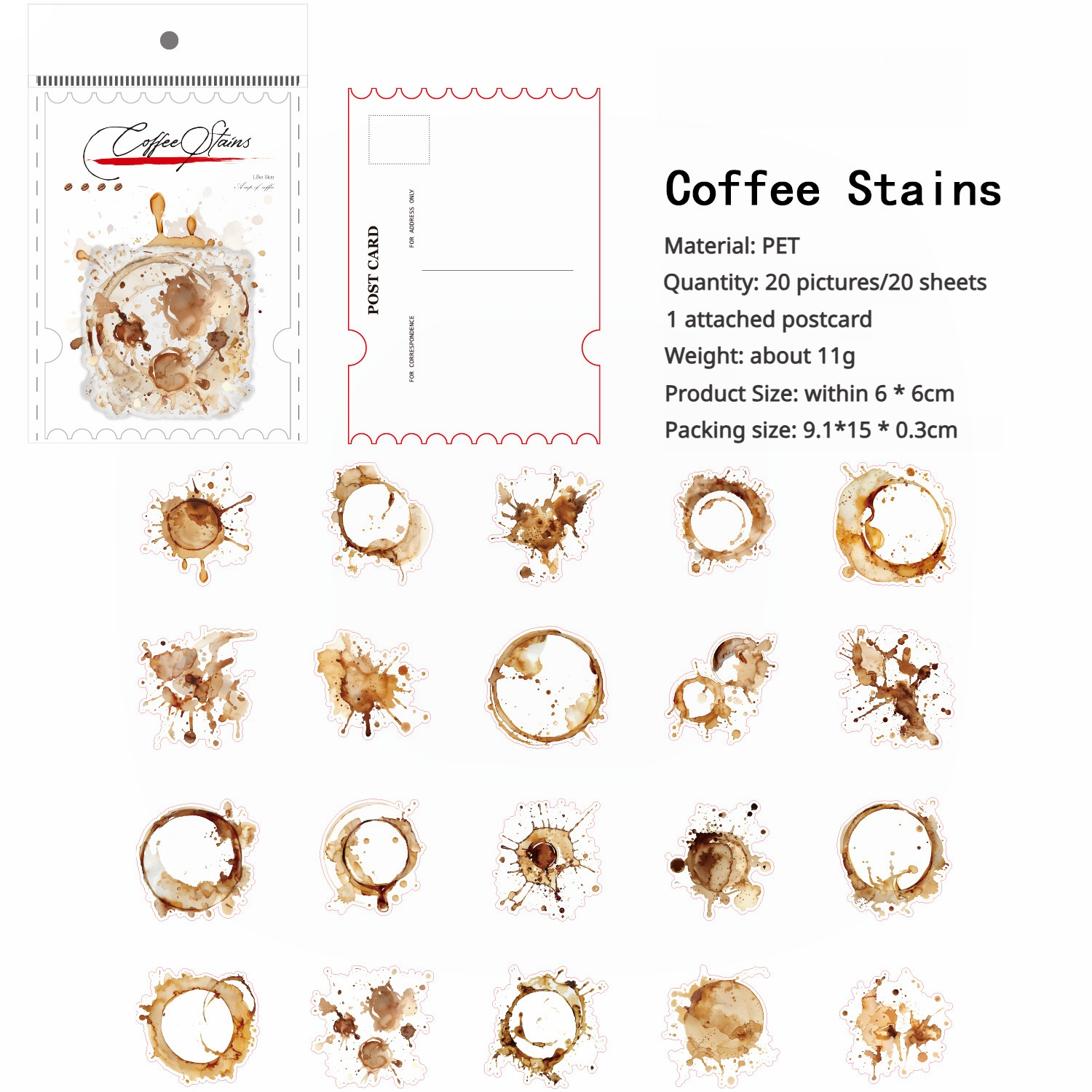 0619 Coffee life PET Sticker -20Pcs each pack