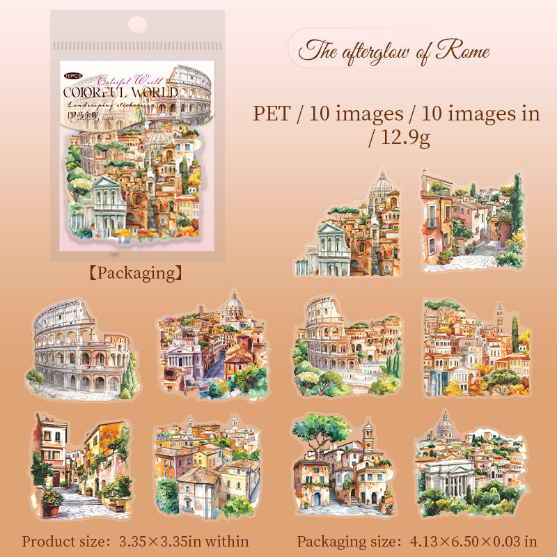 0727 Colorful world PET Sticker -10Pcs each pack
