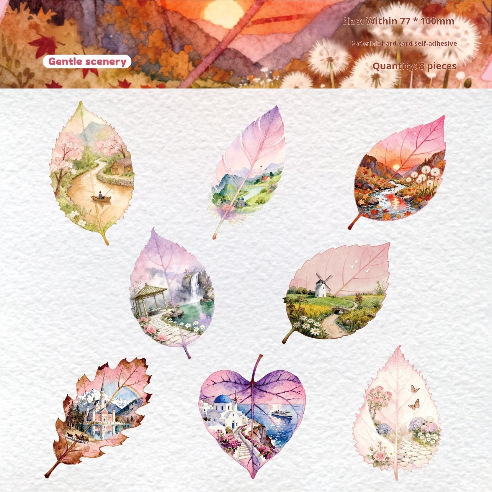1028 Leaves cardstock sticker -8Pcs each pack
