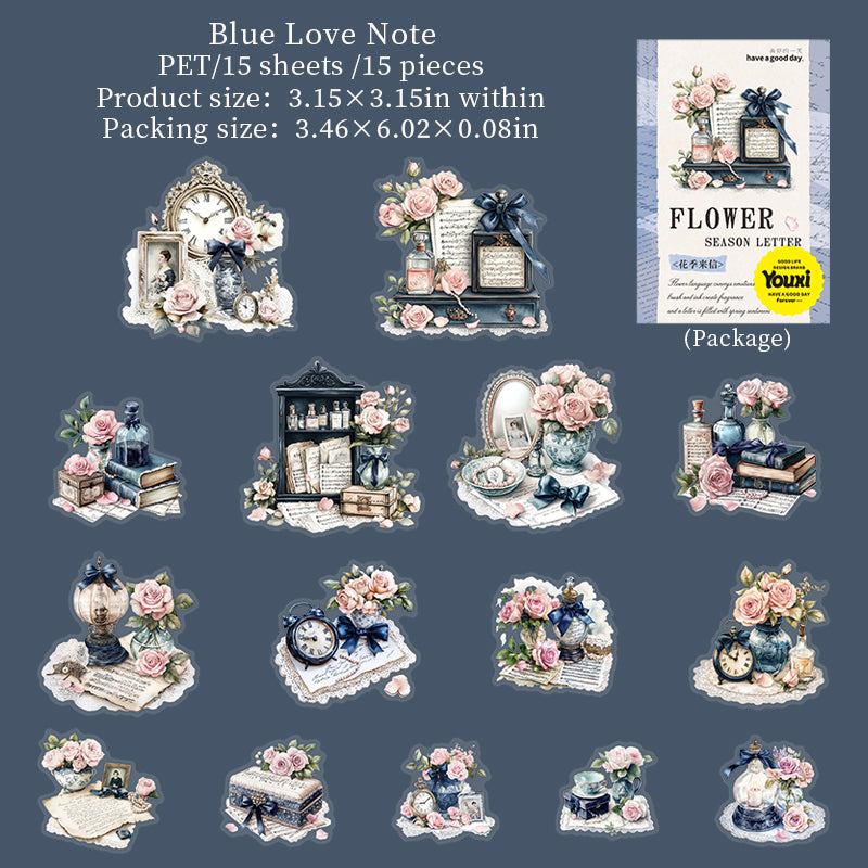 0623 Flowers and letters PET Stickers -15Pcs each pack