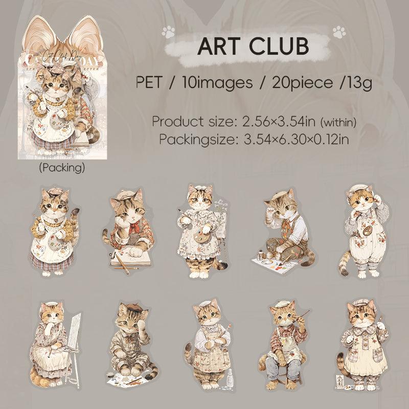 0727 Cat's Club Day PET Sticker -20Pcs each pack