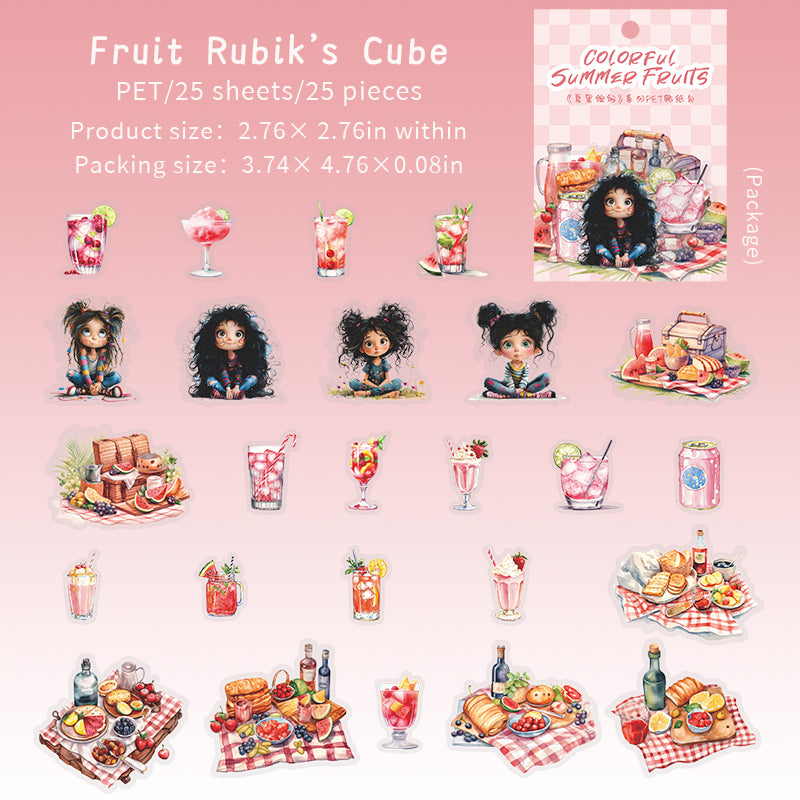 0522 Colorful summer fruits PET Sticker -25Pcs each pack