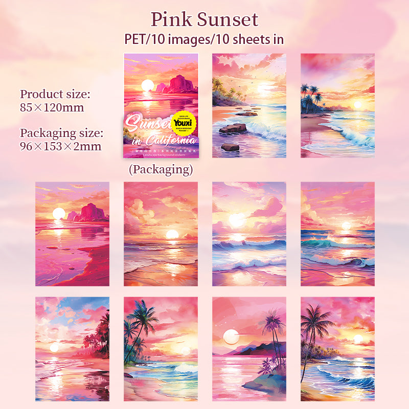 0715 California sunset PET sticker -10Pcs each pack