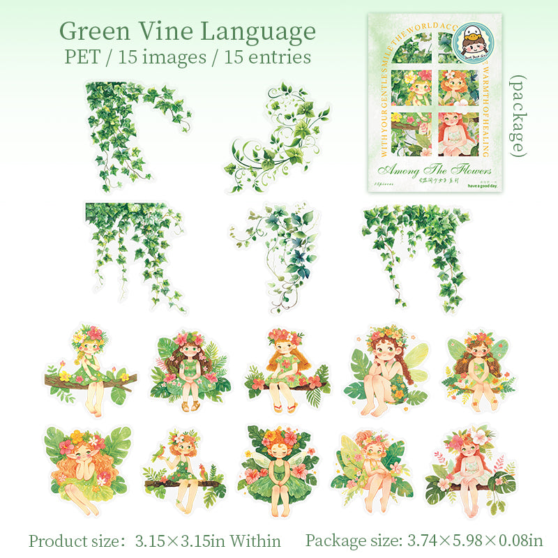 0630 Flowers and girls PET sticker -15Pcs each pack