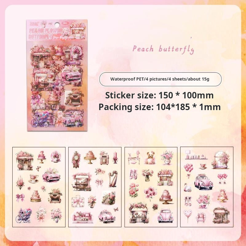 0619 Animal and plant precut PET Sticker -4Pcs each pack