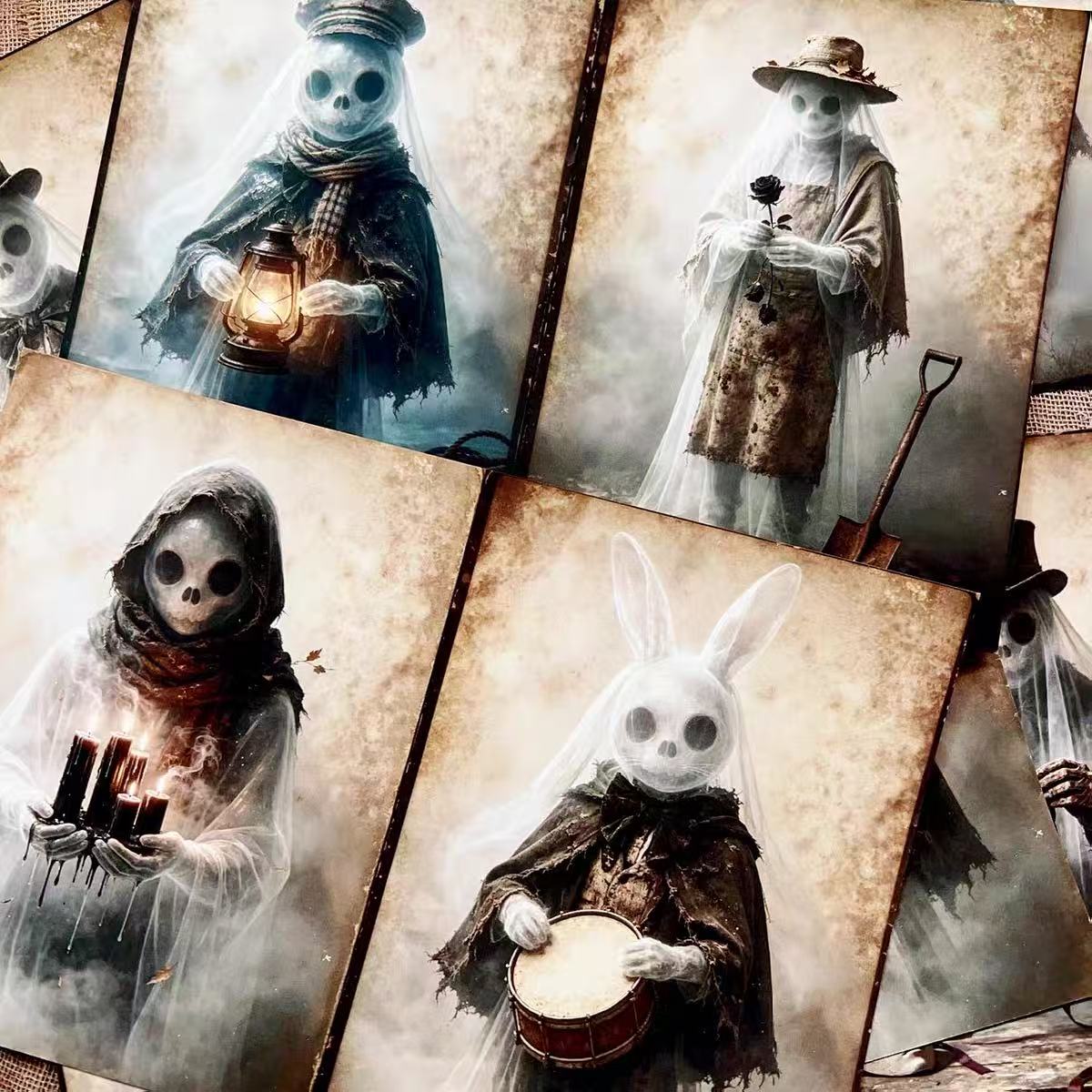 A4 size Vintage Ghost Halloween Style paper 3 pcs (Uncut, with white borders)