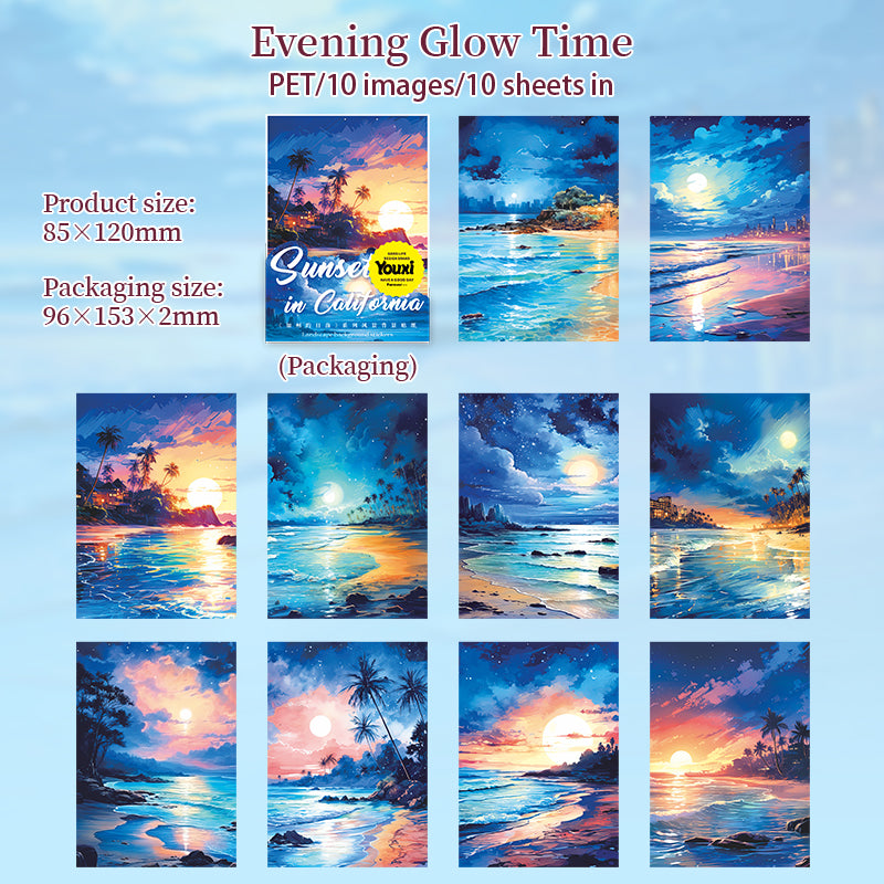 0715 California sunset PET sticker -10Pcs each pack