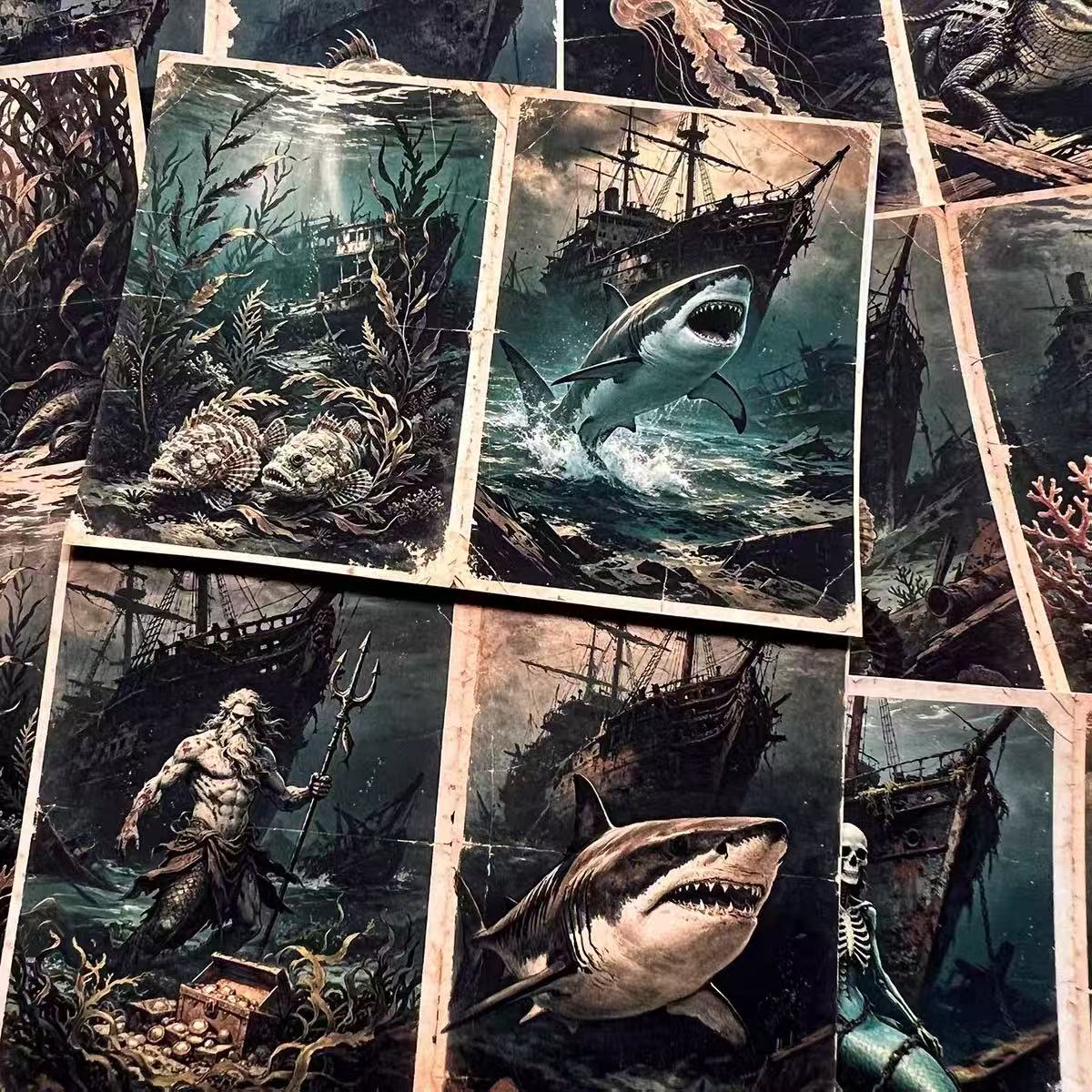 A4 size Mysterious Ocean Style paper 4 pcs (Uncut, with white borders)